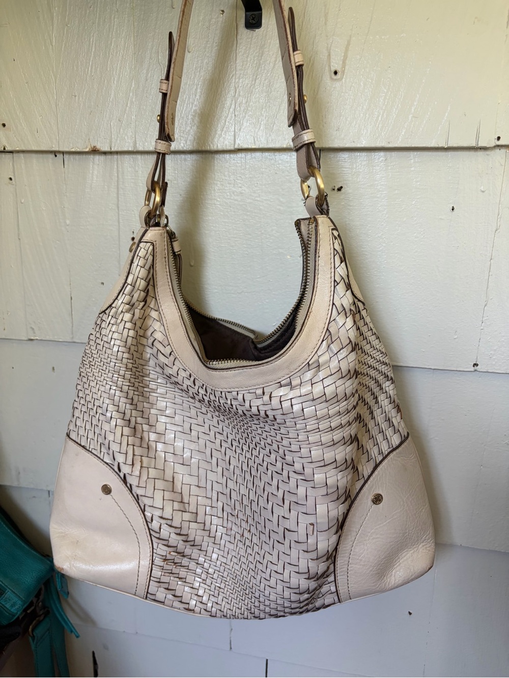 Vintage Cole Haan Woven Hobo Shoulder Bag in Light Cream